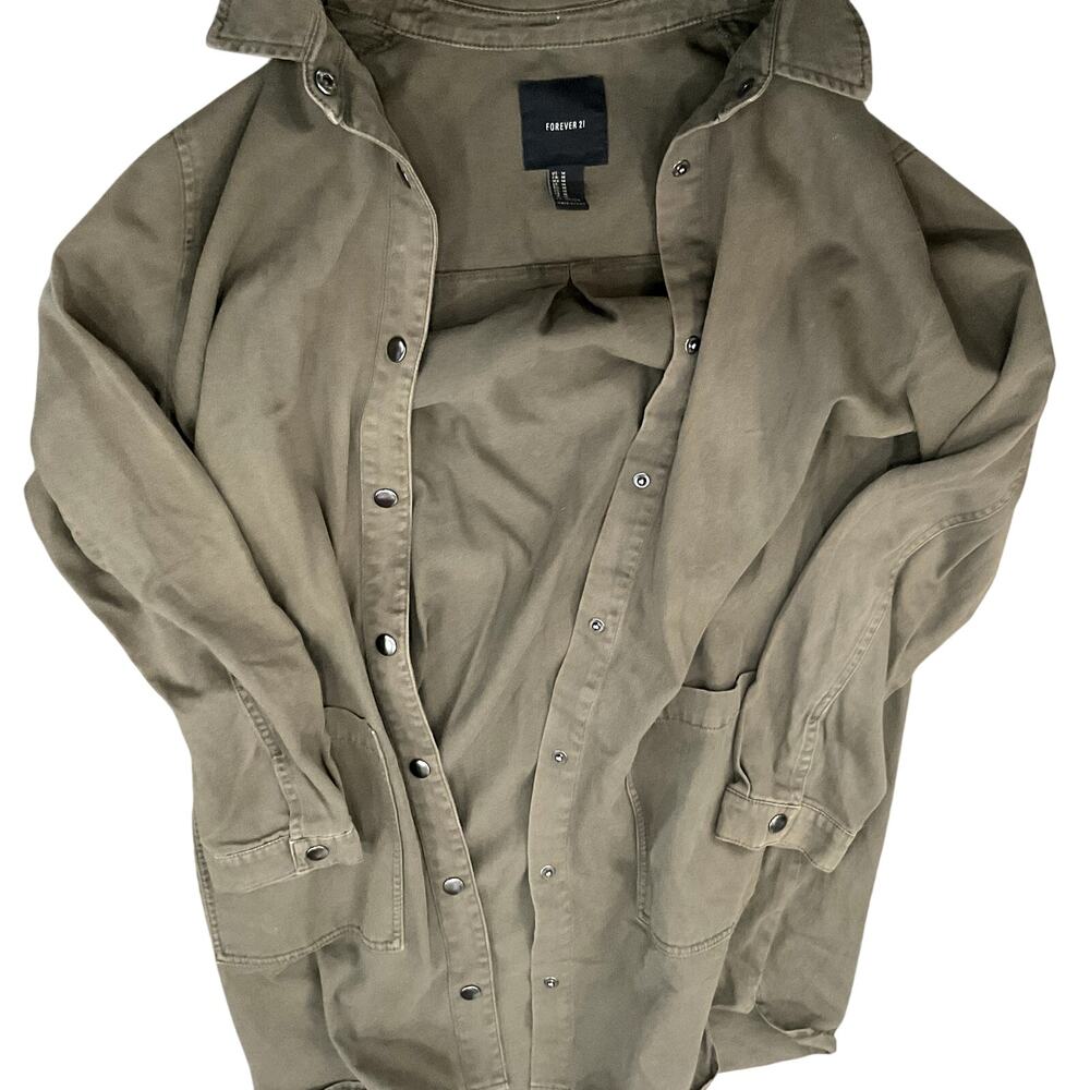 Forever 21 Jacket Women Medium Tan Utility Snap Button